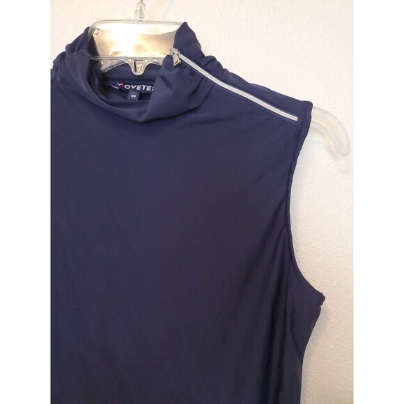 Movetes Sleeveless Top Mock Neck Zip On The Neck Size XS Navy Blue - Picture 3 of 12